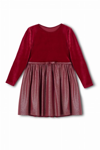 Sukienka dziewczęca welurowa z brokatowym dołem w kolorze czerwonym/bordowym