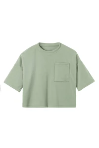 T-shirt dziewczęcy z weluru w kolorze zielonym szałwiowym