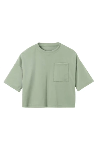 T-shirt dziewczęcy z weluru w kolorze zielonym szałwiowym