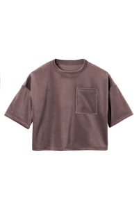 T-shirt dziewczęcy z weluru w kolorze mleczna czekolada