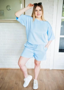 Bluza damska oversize 3/4 rękaw błękitna