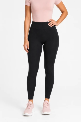 Legginsy damskie z prążka czarne