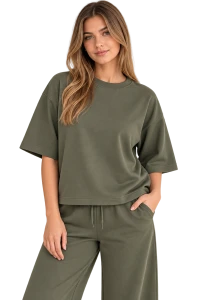 Bluza Damska Oversize 3/4 Rękaw Khaki