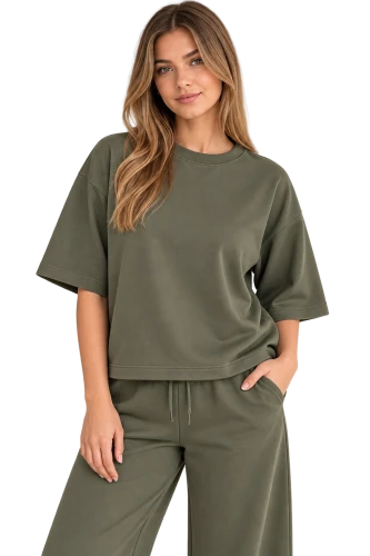 Bluza Damska Oversize 3/4 Rękaw Khaki