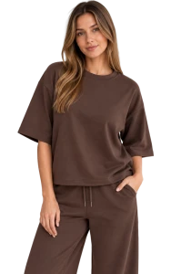 Bluza damska oversize 3/4 rękaw czekolada