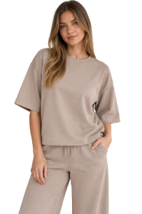Bluza damska oversize 3/4 rękaw caffe latte