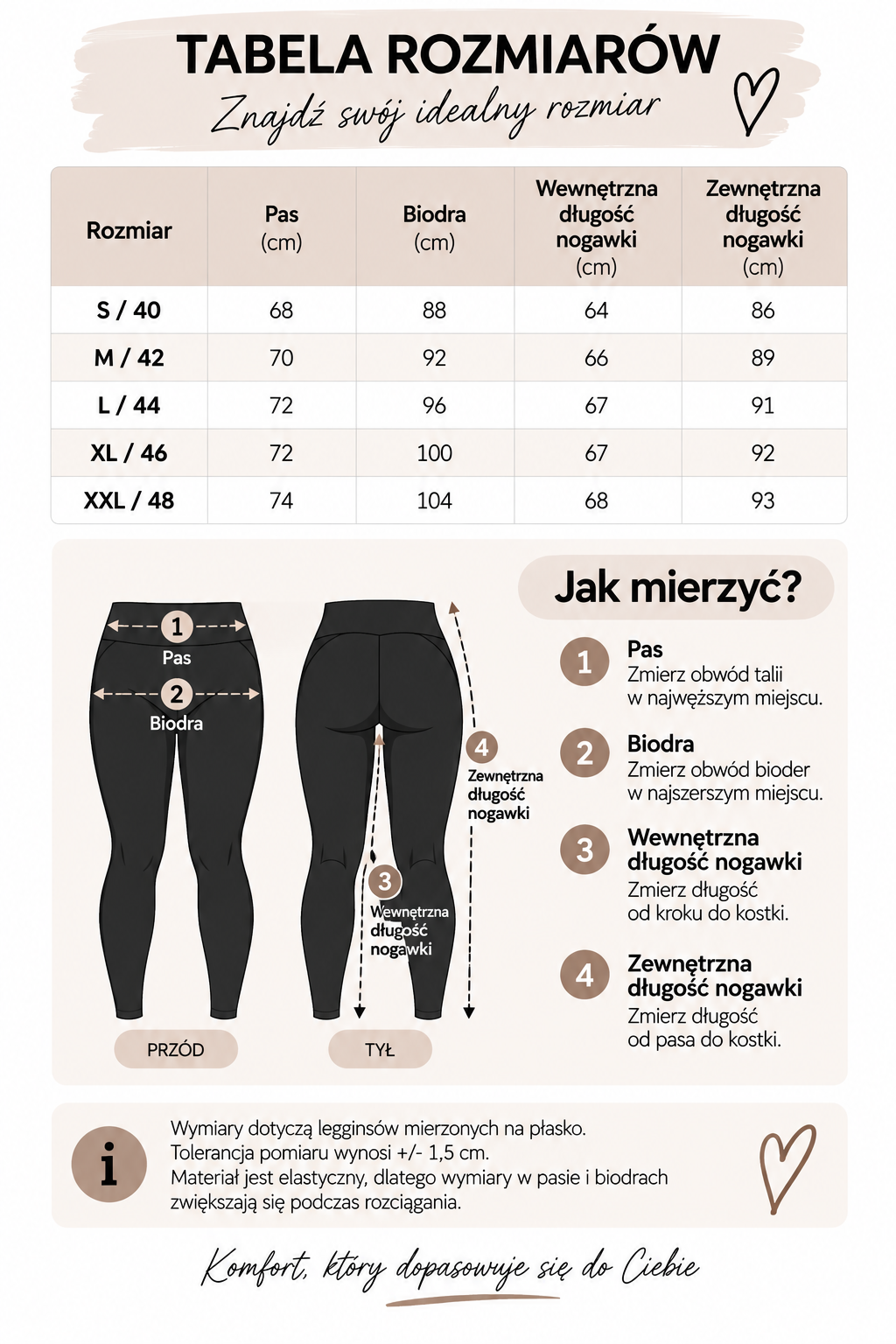 Tabela rozmiarów legginsy maxi